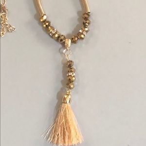 Gold Tassel Beaded Long Dangle Necklace